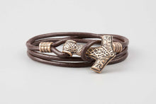Bracelet Viking Marteau de Thor (Mjolnir) en bronze et cuir