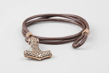 Bracelet Viking Marteau de Thor (Mjolnir) en bronze et cuir