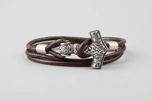 Bracelet Viking Marteau de Thor (Mjolnir) en alliage métallique et cuir