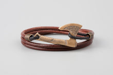 Bracelet Viking Hache en Cuir et Bronze