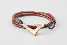 Bracelet Viking Hache en Cuir et Bronze