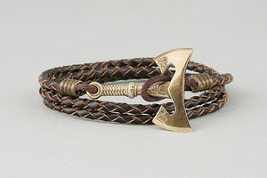 Bracelet Viking Hache de Guerre en Cuir et Bronze 