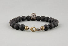 Bracelet en Perles de lave : Tête de Mort et bronze