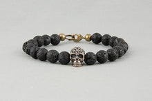 Bracelet en Perles de lave : Tête de Mort et bronze