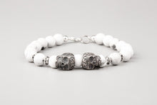 Bracelet Têtes de Mort en granite blanc et bronze