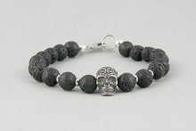 Bracelet en Perles de lave : Tête de Mort et bronze plaqué argent