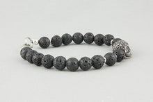 Bracelet en Perles de lave : Tête de Mort et bronze plaqué argent