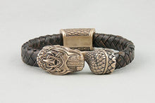 Bracelet Viking Serpent de Midgard (Jormungandr) en Cuir et Bronze 