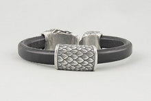 Bracelet Viking Serpent de Midgard (Jormungandr) en Cuir et Bronze plaqué Argent 