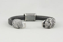 Bracelet Viking Serpent de Midgard (Jormungandr) en Cuir et Bronze plaqué Argent 