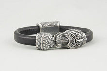 Bracelet Viking Serpent de Midgard (Jormungandr) en Cuir et Bronze plaqué Argent 