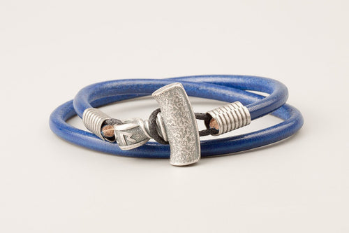 Bracelet Viking minimaliste de Thor (Mjölnir) en Cuir Bleu 