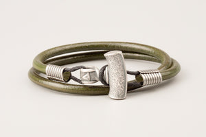 Bracelet Viking minimaliste Marteau de Thor (Mjölnir) en Cuir Vert 