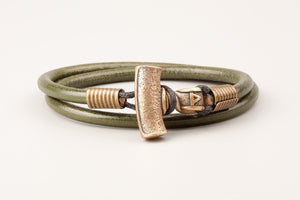 Bracelet Viking minimaliste Marteau de Thor (Mjölnir) en Cuir Vert 