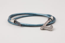 Bracelet Viking Hache en Cuir bleu et Bronze 