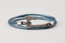 Bracelet Viking Hache en Cuir bleu et Bronze 