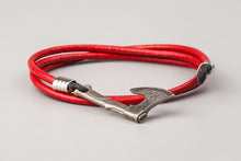 Bracelet Viking Hache francisque en Bronze Plaqué argent et cuir rouge