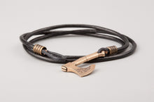 Bracelet Viking Hache en Cuir noir et Bronze