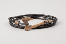 Bracelet Viking Hache en Cuir noir et Bronze
