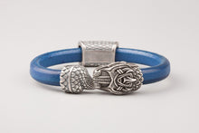 Bracelet Viking Serpent de Midgard (Jormungandr) en Cuir et Bronze plaqué Argent 