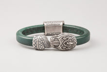 Bracelet Viking Serpent de Midgard (Jormungandr) en Cuir et Bronze plaqué Argent 
