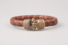Bracelet Viking Griffe de Dragon (Nídhögg) en Cuir Tréssé et bronze