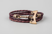 Bracelet Viking Hache Bronze et Cuir tréssé