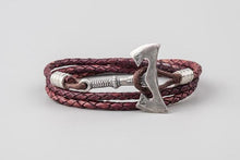 Bracelet Viking Hache Bronze plaqué argent et Cuir tréssé
