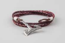 Bracelet Viking Hache Bronze plaqué argent et Cuir tréssé