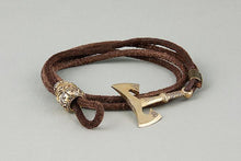 Bracelet Viking Hache et Tête de Mort en Cuir Naturel 