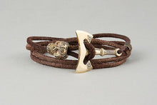 Bracelet Viking Hache et Tête de Mort en Cuir Naturel 
