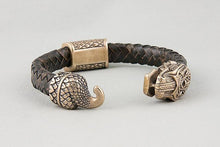 Bracelet Viking Serpent de Midgard (Jormungandr) en Cuir et Bronze 