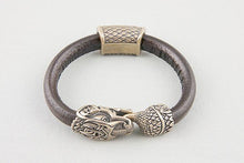 Bracelet Viking Serpent de Midgard (Jormungandr) en Cuir et Bronze 