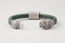 Bracelet Viking Serpent de Midgard (Jormungandr) en Cuir et Bronze plaqué Argent 