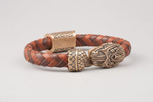 Bracelet Viking Serpent de Midgard (Jormungandr) en Cuir Tressé et bronze