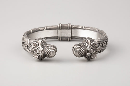 Bracelet Viking Têtes de Loup (Fenrir) en Alliage Métallique 